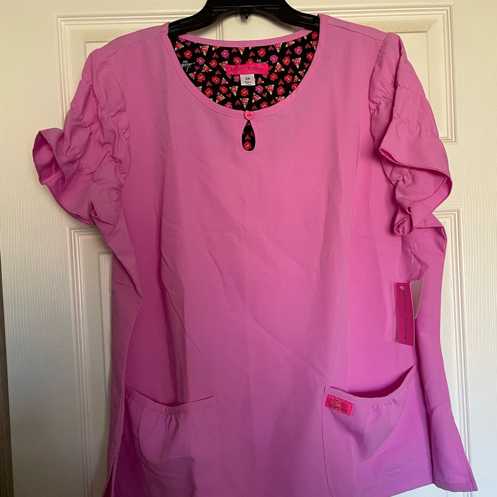 Pink Betsey Johnson Scrub Top 2X NEW
